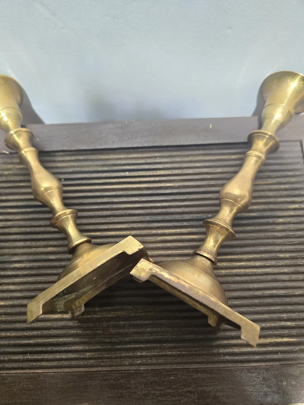 Vintage Brass Candlestick Holders - Pair Square Base